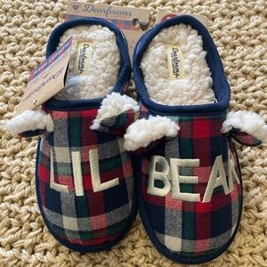 NEW Dearfoams Kids Lil Bear Plaid Slippers Sherpa Lining MULTIPLE SIZES